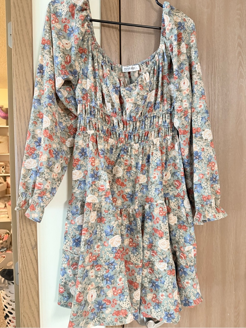 Floral Smocked Mini Dress in Sage Green